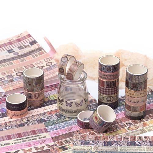 YUBBAEX Vintage Washi Tape Value Pack 36 Rolls Antique Printed Masking Tape Retro Decorative for Arts, DIY Crafts, Journal Supplies, Planners, Scrapbook, Card/Gift Wrapping (Classical) - color: Classical