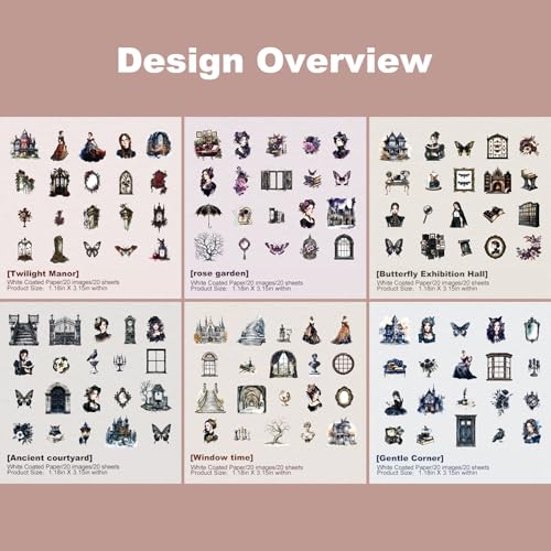 Gothic Manor Sticker Set, 120PCS Vintage Ephemera for Scrapbooking, Journaling, DIY Crafts and Planner Supplies - color: Manor Poetry