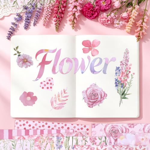 Konsait 36 Sheets Flower Scrapbook Paper 6x6, Single Sided Watercolor Rose Patterned Paper Pink Floral Decorative Cardstock Pad Origami Papers for Card Making Romantic Scrapbook Supplies