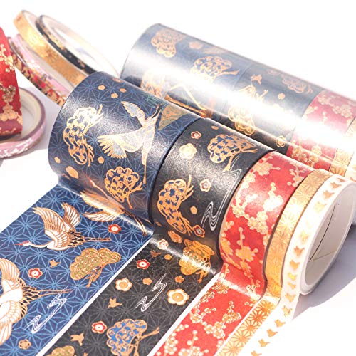 VIVIQUEN Gold Washi Tape Set Vintage Masking Tape Decorative Tape for DIY Scrapbooking, Crafts, Bullet Journal, Gift Wrapping, Holiday Decoration Planner Accessories (Black Classical 5 Roll) - color: Black Classical 5 Roll