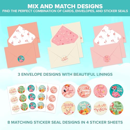 Decorably 24 Pack 6x4in Flamingo Thank You Cards with Envelopes - style: Flamingo