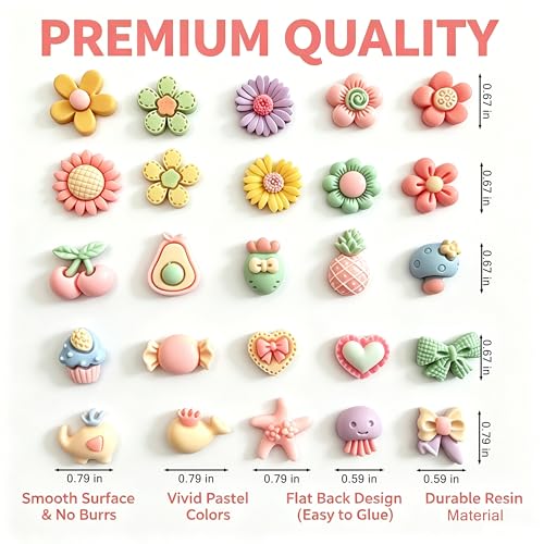100Pcs DIY Scrapbooking Embellishments,Pink Glitter Resin Accessories, Solid Color Cream Glue Craft Charms for Jewelry Making, New Handmade Supplies (Pink/Green) - color: Pink/Green