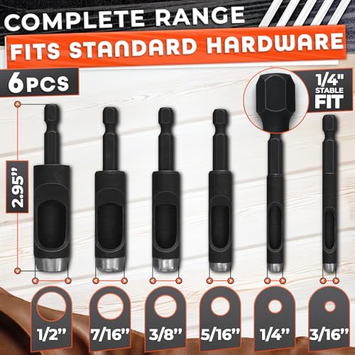 6 Pcs Leather Hole Punch Set, Carbon Steel Hollow Punch for Drill | Belt Hole Puncher for Leather Belts & Watch Bands; 6 Sizes 3/16 to 1/2 In; for Rubber, Plastic, Gaskets, Grommets & Canvas