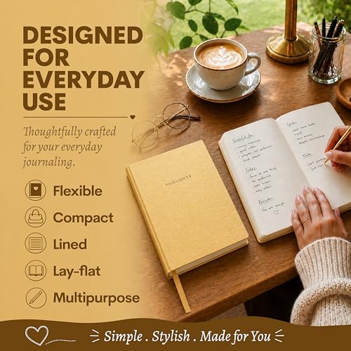 WORLD TRAVELER Eccolo A5 Lined Journal 256 Ivory Pages Lay Flat 6x8 - color: Gold Thoughts