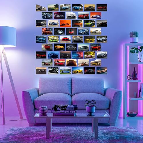 Libemz, 50 Pcs Car Posters - Aesthetic Sports Cars Wall Collage Kit, Wall Art for Boys Room Bedroom, Dorm Decor, Race Car Room Decor, Man Cave Decor, 4x6 inches (Cars) - color: Cars