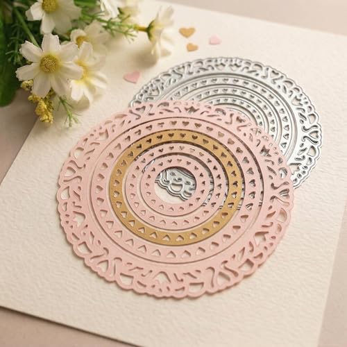 Round Heart-Shaped Frame Background Frame Die Cuts for Card Making, Circle Shaped Metal Cutting Dies, Metal Die Cutting Mold, Scrapbooking Dies, DIY Etched Embossing Stencil for Crafts - color: Silver-36round