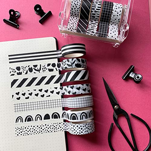 12 Rolls Washi Tape Set for Journaling, Scrapbooking & Decorative Crafts | Decorative Masking Tape for Bullet Journals, Planners, DIY Art Projects, Gift Wrapping, Card Making, School & Office Supplies - color: Black and White, size: 12 Rolls