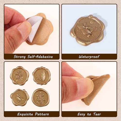 60Pcs Wax Seal Stickers, Wedding Invitation Envelope Seal Stickers - color: Leaf & Flower