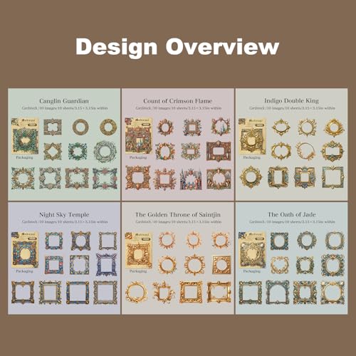 60 Pcs Medieval Frame Stickers for Scrapbooking and Journaling | Heraldic crests, Celtic knots and floral details on cardstock for journaling, collages and layering - color: Medieval Crests