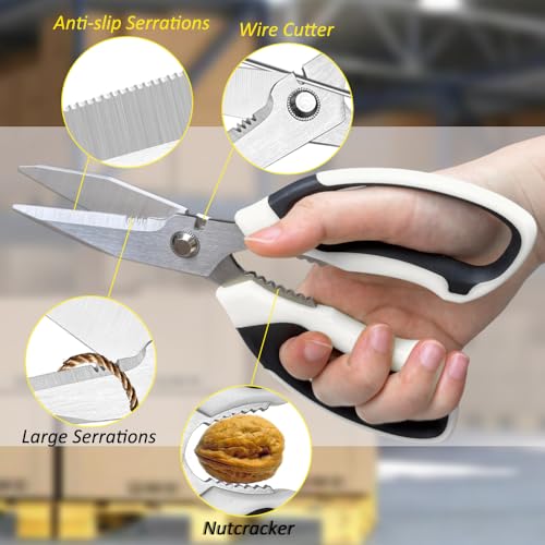 Utility Scissors Heavy Duty, Heavy duty Shears Stainless Steel Blades with Protective Case, Multipurpose Scissors for Cutting Cardboard, Fabric, Carpet, Leather, Wire (White Set) - color: White Set