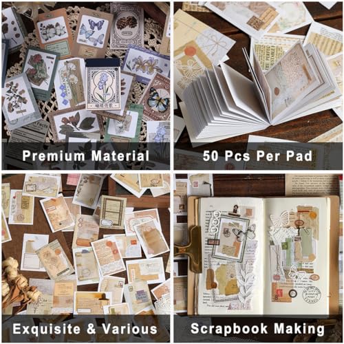 PRSTINCOL Washi Stickers Book, 6 Sets 300 Pcs | Vintage Aesthetic Sticker Set, Journaling Scrapbook Decoration Bullet Journal, Stamps Flowers Ticket Theme - color: Vintage Washi Stickers Book