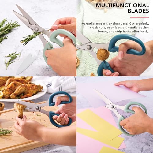 KitchenAid 2-Piece Multipurpose Shear Set, Versatile Scissors with Nutcracker, Bottle Opener, Ergonomic Handles with Protective Blade Covers - color: Cardamom/Agave, size: 2 Pack