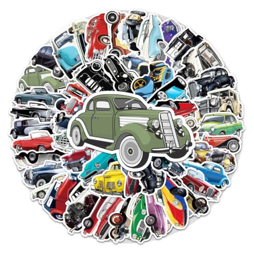 51 PCS Vintage Classic Car Stickers Pack for Kids Teens Adults Classic Cars Waterproof Vinyl Stickers and Decals for Laptop Computer Luggage Hydroflasks Water Bottle Scrapbook Skateboard