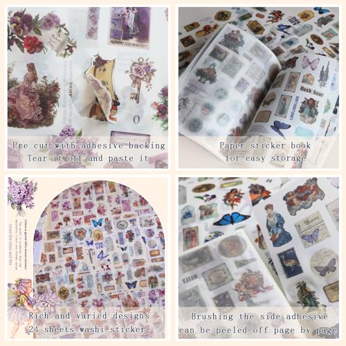 Victorian Journal Sticker Book, 24 Sheets of Ephemera Stickers (Blue) - color: Blue