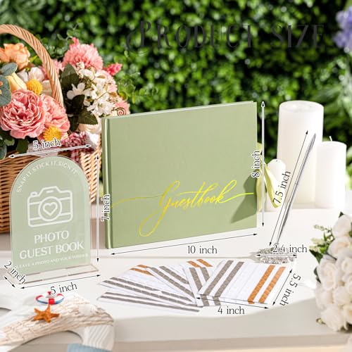 Affrolling Wedding Guest Book Set, Memory Photo Guest Book, Green - color: Green