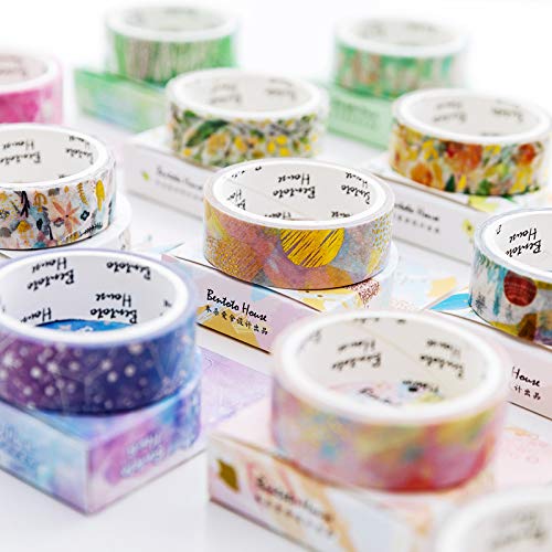 YUBBAEX Gold Washi Tape IG Style Foil Masking Tape Set Decorative for Arts, DIY Crafts, Journal Supplies, Planners, Scrapbook, Card/Gift Wrapping -4 Rolls x 15mm- (Geometric Bronzing) - color: Geometric Bronzing