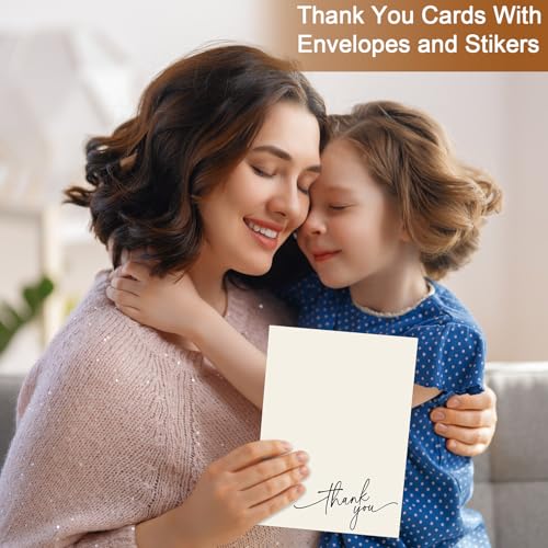 Gueevin 200 Pcs Thank You Cards with Envelopes Stickers, 3.5x5", Cream - color: Cream