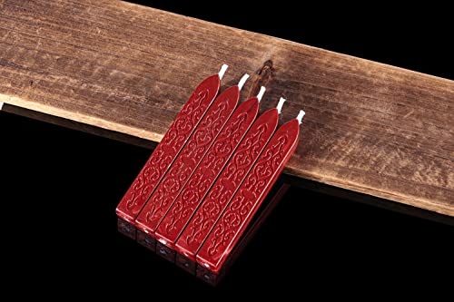 Yoption 5Pcs Flashing Wine Red Sealing Wax Sticks with Wicks | Wax Sticks for Wax Seal Stamp, Wedding Invitation, Christmas Card, Envelope, Snail Mail, Wine Package, Gift Wrapping - color: Flash Wine Red