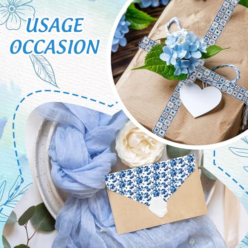 Whaline 12 Rolls Blue Floral Washi Tape Chinoiserie Masking Tape Set Toile Flower Leaves Plaid Striped Dots Decorative Wrapping Paper Tapes Boxed for Scrapbook Journal DIY Crafts - style: Blue Floral