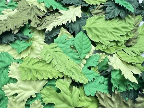 100 pcs Mulberry Paper Leaves DIY Craft Scrapbooking Wedding DIY Craft Supplies Card (Mixed Leaves Green Tone) - color: Mixed Leaves Green Tone