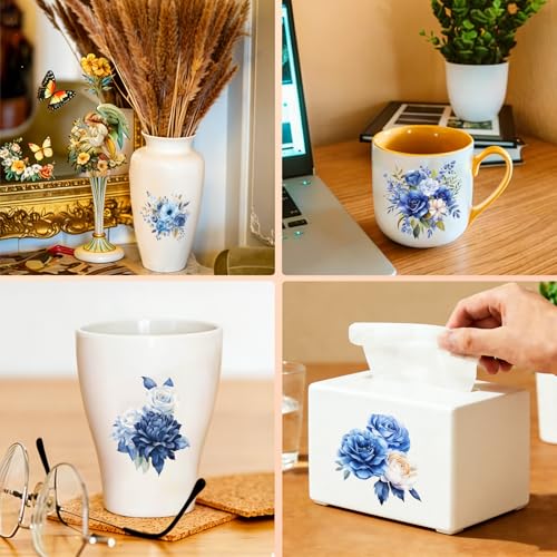 4 PCS Blue Floral Cuttable UV DTF Stickers - style: blue floral