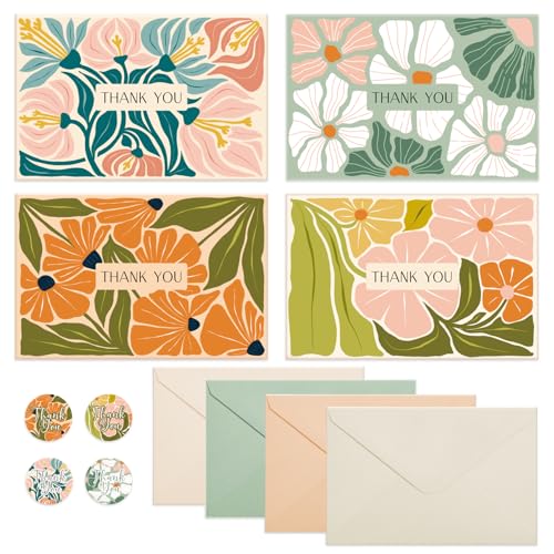 Thank You Cards with Envelopes, 36 Pack Thank You Card Bulk, 4x6 Inch - style: Abstract Flowers