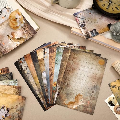 TaoBary 160 Pcs Cat Stationery Paper and Envelopes Set, 5.5 x 8.25'' | Stationary Set Letter and Envelopes, 50 Double Sided Stationery Writing Papers 50 Matching Envelopes 60 Round Dot Sticker - size: 5.5 x 8.25 Inch, style: Cat
