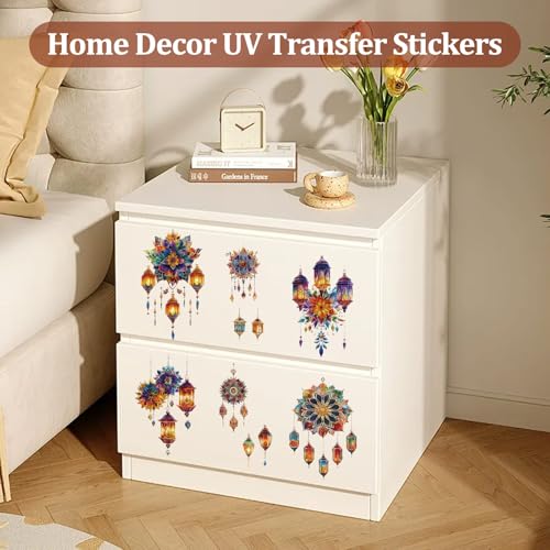 WANDIC 3 Sheets UV DTF Rub on Transfer Stickers for Craft,Mandala Flowers Theme Cup Warp Waterproof Decals Retro Decorative Transfers for Journal Cards Furniture Glass Wood DIY Crafts,15 * 30cm - color: Mandala Flowers