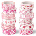 Whaline 12 Rolls Cherry Blossom Flower Washi Tape Floral Masking Tape Set Pink Sakura Decorative Wrapping Paper Tapes Boxed for Spring Scrapbook Journal DIY Crafts - style: Cherry Blossom