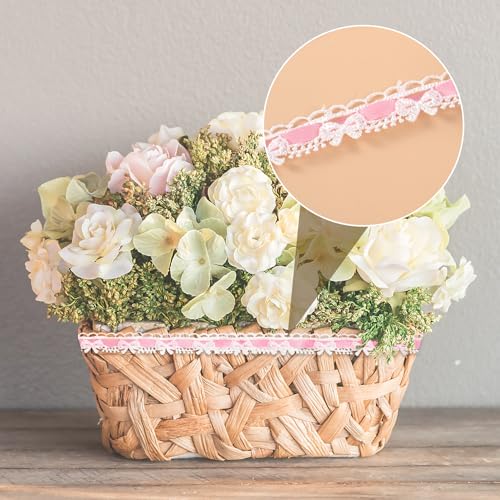 2 Yards Bow Lace Trim Ribbon, A Style, Pink - color: Pink-A style