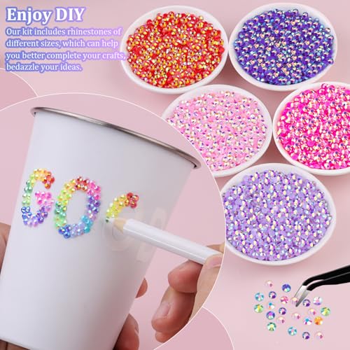 12600Pcs Resin Jelly Rhinestones with Tweezers for Crafting, Mixed-Color 4mm Non Hotfix Flatback Gems, Bedazzling Crystal for DIY Crafts Clothing Tumblers Mugs Shoes Fabric Decor Nail Art Makeup - color: Jelly Multicolored 4mm, size: Large Pack