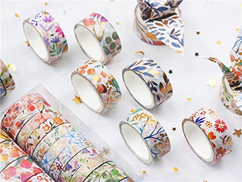 18 Rolls Floral Gold Washi Tape Set VSCO Foil Masking Decorative for Arts, DIY Crafts, Journal Supplies, Planners, Scrapbook, Card/Gift Wrapping 8/15mm Wide (Flowers)