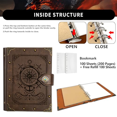 DUROTAN Compass Journal Notebook,Unique A5 Binder 400 Page - color: 9-GrayBrown-Compass