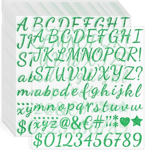 1245Pcs Gold Letter Stickers 15 Sheets Alphabet Stickers 1inch(Green) - color: Green
