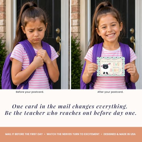 Back to School Postcards Excited To Meet EWE Cute Sheep Funny Welcome For Students, 30 4"x6" Fill In NotecardsBulk Hello from Teacher Positive Note Home, Inspirational, Encouragement, Appreciation. - style: Sheep