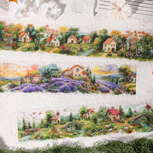 PET Tape Stickers for Journaling Supplies, Garden Stickers for Scrapbook | 6Rolls Garden Landscape Themed Journal Stickers for Scrapbooking, Junk Journal Supplies, Planner,DIY Crafts - color: Town