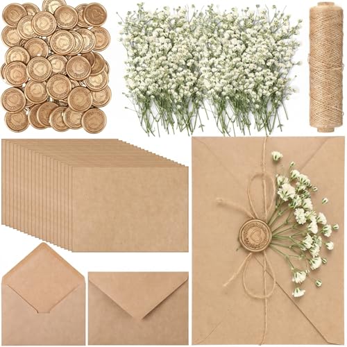 Dunzoom 50 Sets Wedding Invitations Wraps Set Envelopes, Classic, Brown - color: Light Brown, style: Classic