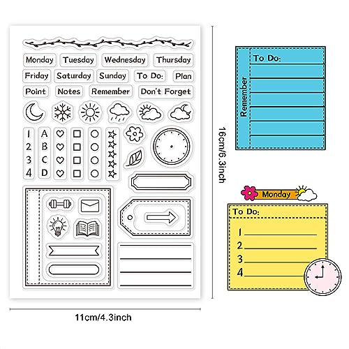 CRASPIRE Calendar Planner Frame Clear Rubber Stamp Month Week Date Time Transparent Silicone Seals Stamp for Journaling Card Making DIY Scrapbooking Handmade Photo Album Notebook Decor 6.3 x 4.3inch - style: Calendar Planner