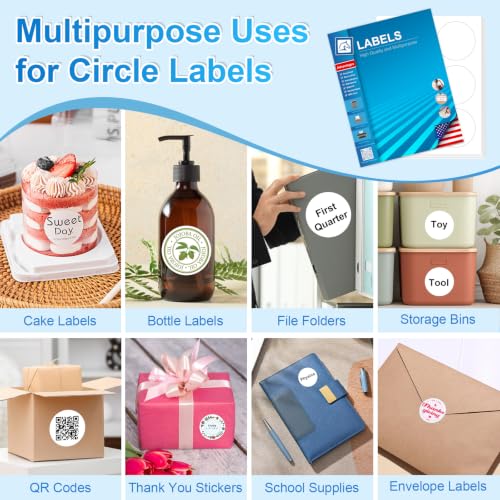 3 Inch Large Round Labels, Circle Sticker Labels for Laser Inkjet Printer, Shipping Tag, Warehouse Organizer, Promotional & Big Item Labels, (6 Labels/Sheet), 30 Sheets - size: 3 IN-30 Sheets(HB-C006)