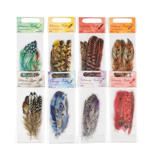 80 Pcs Large Gold Foil Feather Stickers, Aesthetic Celestial PET Stickers, Waterproof Translucent Ephemera for Junk Journaling, Scrapbooking, DIY Crafts, Laptop and Tablet Decor - color: Glittering Feather