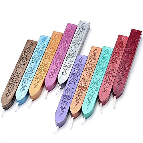 Yoption 10Pcs Multi-Color Sealing Wax Sticks with Wicks for Wax Seal Stamp | Embossed Pattern Wax Sticks for Wedding Invitation, Christmas Card, Envelope, Snail Mail, Wine Package, Gift Wrapping - color: 10 Colors