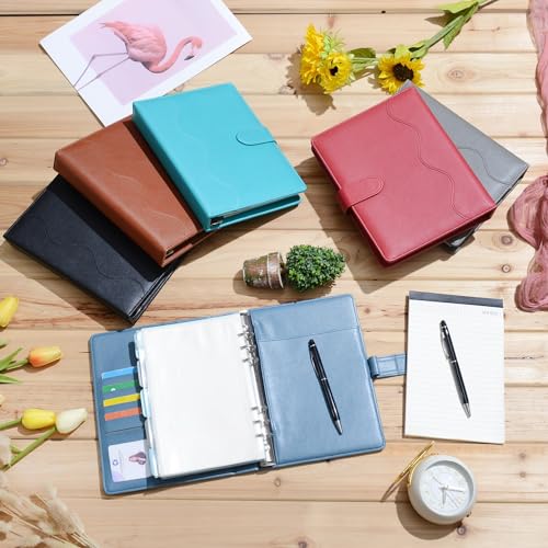 WASON A5 Binder PU Leather Journal Ring Portfolio Lined Notebook Refillable Paper Diary with Removable Clipboard Writing Notepad for Travel Business School Agenda Organizer (Cyan) - color: Cyan