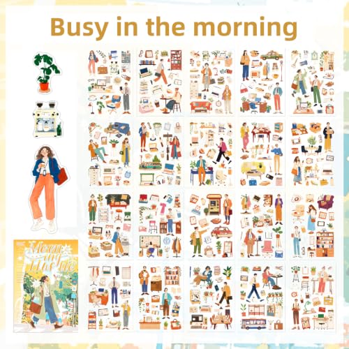 Morning Hustle Series Sticker Scrapbooking Supplies for Junk Journal, 20 Sheets PET Stickers - Vintage Journaling Stickers - color: Morning Hustle