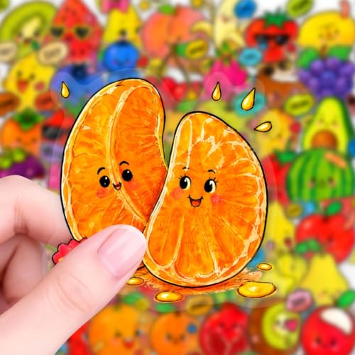 50Pcs Cute Cartoon Fruit Stickers Waterproof Transparent PET Kawaii Food Character Decals for Water Bottle Tumbler Laptop Journal Notebook Scrapbooking Luggage DIY Decor for Teens Kids Fruit Lovers - color: Cartoon Fruit -9