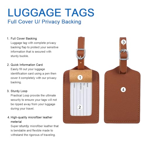 Vigorport Luggage Tags, Leather Personalized Suitcase Tag Set of 4 Pack - color: Brown