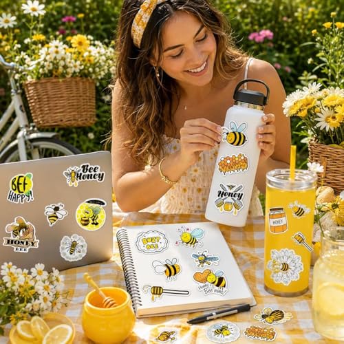 Bee Stickers 50Pcs for Water Bottles Scrapbook, Gift Sticker Pack - style: Bee Stickers