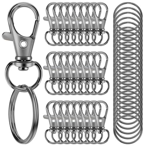 50PCS Metal Lobster Claw Clasp with Key Rings, 25PCS Keychains Clips Hooks and 25PCS Key Chain Rings, Keychain Accessories, Keychain Rings Making kit for Crafts, Gun Black - color: Gun Black