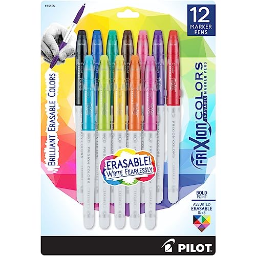 PILOT FriXion Colors Erasable Marker Pens, Assorted Color Inks, 12-Pack - size: 12 Count (Pack of 1)