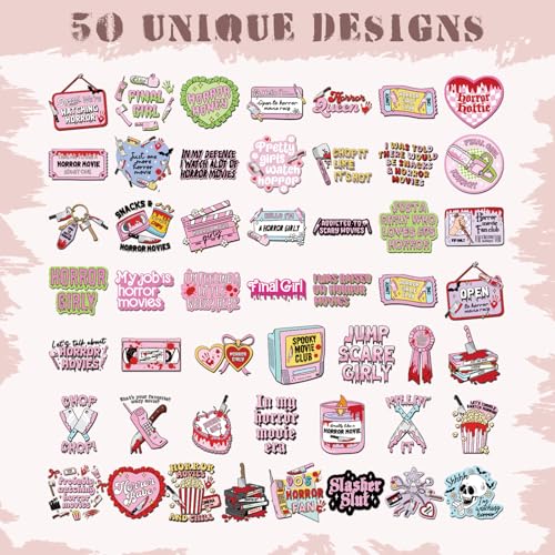 Horror Movie Cute Stickers - 50 Pcs Pink Spooky Planner Accessories - style: Horror Movie