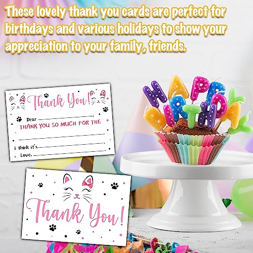 Cute Cat Thank You Cards, Cat and Kitten Fill In The Blank Thank You Card, Kitty Thank You Notes for Girls Boys, Birthday Party Favors Supplies (20 Set of Cards with Envelopes) - B03 - color: Kitten